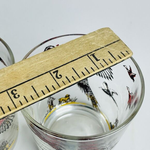 4 VTG Hazel Atlas Pheasant Hunter Low Ball Double Shot Barware Whiskey Glasses - Picture 7 of 10